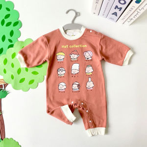 Pure Cotton Patchwork Baby Romper Suit for Newborn Climbing Clothes 70-80 Months Old Baby Clothing Long Sleeve Shoulder Opening