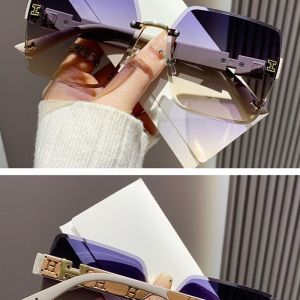 Gradient Large Frame Sunglasses Womens Style No Frame Sun Protection UV Protection Slimming Effect for round Long Face