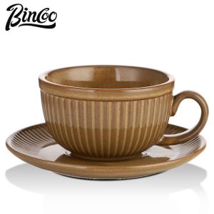 BINCOO ถ้วยกาแฟลาเต้แก้วกาแฟเซรามิคแนวตั้งสไตล์ยุโรป250มล. สำหรับใช้ในบ้านออฟฟิศ