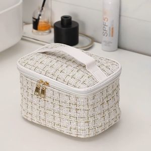 Plaid Cosmetic Bag: A Portable Travel Organizer for Women & Girls