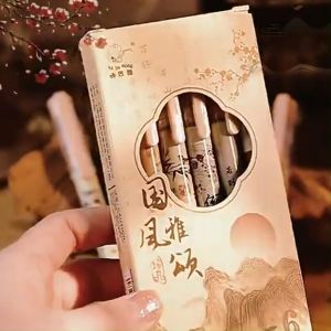 6Pcs Straight-Liquid Ballpoint Pen Maillard Limited Signature Pen Neutral Pen 0.5mm Smooth Writing