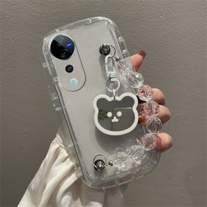 Phone Case VIVO V40 Pro Y03 Y03t Y18 Y18s Y28s VIVOV40 5G Transparent Crystal Bear Mirror Bracelet Casing Lens Protection Shockproof Soft Cover 2024