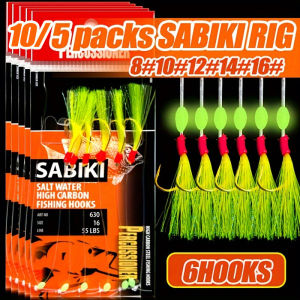 TAKBAS Glow-in-the-Dark Sabiki Rig Set 5/10packs High-Strength Nylon Fishing Rigs with Sharp Hooks for Saltwater Surf