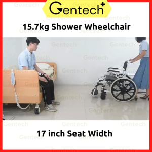 Multi-Functional Shower Wheelchair 22inch Wheels With Commode Aluminum Waterproof Bathroom Use For Elderly People
