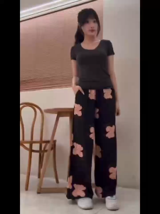 Thebest Home กางเกงขายาวผู้หญิงลายกราฟิก สีพาสเทล มีเชือกรูด มีกระเป๋า2ข้าง มีหลายลายให้ได้เลือกใส่ เนื้อผ้าใส่สบายมากเวอร์