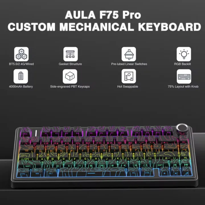 Aula F75 Bàn Phím Cơ 80 Phím 2.4G/Bluetooth/có dây tri-chế độ Hotswap đèn nền RGB 3/5pin chuyển đổi bàn phím cơ (F75max) | BigBuy360 - bigbuy360.vn