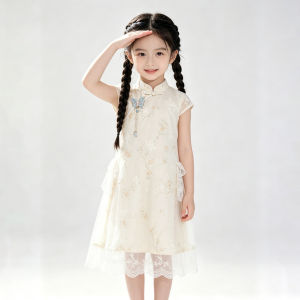 Performance Chinese Style Cheongsam Butterfly Lace Dress