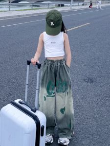 Girls Summer Thin Denim Jeans Loose Floor-Length Wide Leg Pants Childrens Fashionable Trousers for Big Kids Age 5-14