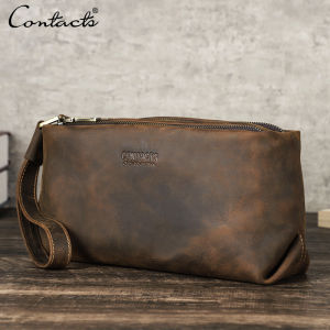 CONTACTS Genuine Leather Mens Clutch Bag Luxury Mobile Phone Bags Credit Card Holder Casual  High Quality Handbags