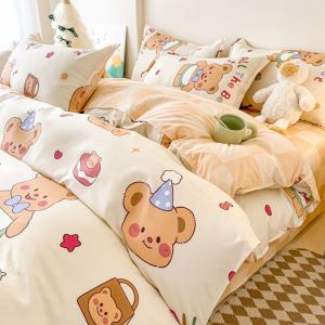 Dansunreve 3/4in1 Bedsheet Set with Quilt Cover Kapibala Crayon Shin-chan Labubu Kitty Cartoon Bedding Set Duvet Cover Cute Soft Flat Sheet Duvet Cover Pillowcase Soft Bed Sheet Set