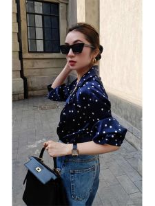 Trendy First-Line Brand Discount Leak-Picking Niche Style Unique Chic Polka Dot Acetate Satin Sun Protection Shirt for Women Summer