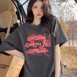 American Cool Design Loose Womens T-shirt Summer Fashion Print Short Sleeve Casual Cotton Top Versatile for All Ages