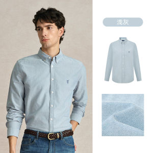 Pure Cotton Oxford Cloth Mens Shirt Long Sleeve Embroidered Collar Spring Autumn Casual Business Wear Resistant to Wear