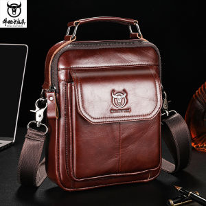 Leather Single Shoulder Slant Cross Mobile Phone Bag for Men Layered Cowhide Vintage Style Flip Cover Youth Small Handbag