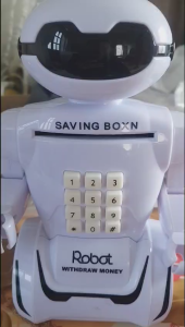 Đèn bàn hình robot kết hợp két sắt kèm 10 bài hát tiếng anh cho trẻ em.