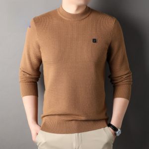 ROMON | Lormen Mens Knitted Sweater Thickened Warm Half High Collar Slim Fit Winter Fashion Business Casual Long Sleeve Polyester Blend