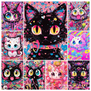 5D DIY Diamond Art Painting Cartoon Colorful Abstract Cat Animals Full Diamond Mosaic Diamond Embroidery Kit Home Decor
