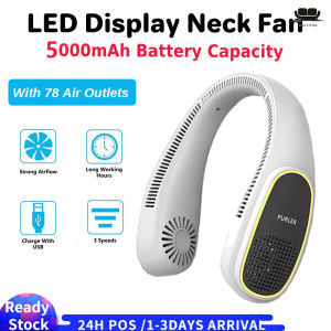 【Malaysia Ready Stock】Portable Hanging Neck Bladeless Fan with Negative Ion Generator Air Purifier 5000mAh USB Rechargeable Battery Air Cooling Fan
