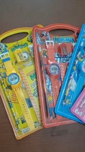 Set Alat Tulis Dan Jam Tangan Anak Karakter Hello Kitty Spiderman 6 in1 Stationary School 508