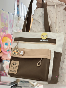 Beard Chicken Nylon Cloth Shoulder Bag Casual Style Contrast Color Design Large Capacity Tote Bag for Teenage Girls