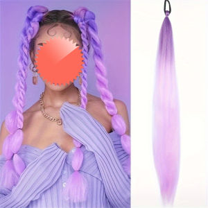 Synthetic Purple Ponytail Extension with Rubber Band Long Straight DIY Braided Pony Tail Hairpiece Women Hair Accessories Gifts