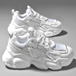 Mens Dad Shoes Casual Sporty Style Breathable Mesh Thick Bottom Heightening White Color Couples Sneakers Fashionable 2025