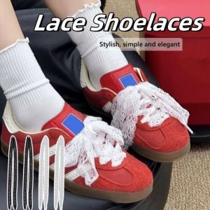2Pairs Ballet Style Hollow-out Lace Solid Color Shoelace Ruffle Lace Elastic Shoelace Women for Canvas Sneakers Casual Shoes