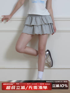 Archivum Summer Slimming Cake Retro Mini Skirt American Style Versatile Short Length with Anti-Light Pant Skirt Polyester Cotton Blend