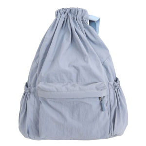 Casual Lightweight Drawstring Pocket Backpack Nylon Sling Bag Simple Folded Draping Feeling Student Backpack for College Girls