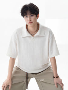 V37 | American Ears-of-Wheat-Patterned Turn-Down Collar T-Shirt