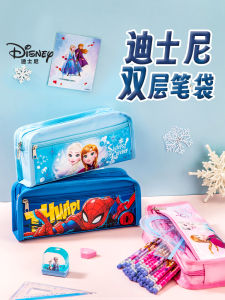 Disney Elsa Canvas Pencil Case Large Capacity Stationery Box for Girls Primary School Students Cartoon Animation Design