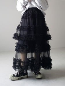 Summer 2024 High Waist A-Line Long Skirt Girls French Style Cake Design Sensation Slimming Effect Semi-Transparent Half-length Skirt