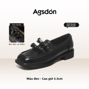 Agsdon | Giày Loafer Slip-on Gót Vuông Nơ Vintage