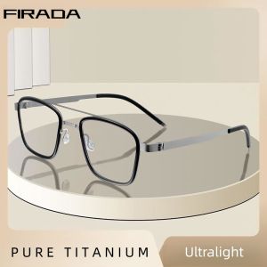 FIRADA Fashion Luxury Eyeglasses Retro Double Beam Pure Titanium Eyewear Optical Prescription Glasses Frame For Men Women 98070
