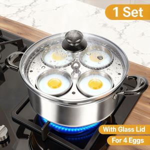 Egg Poacher Stainless Steel Poached Egg Maker Pot Egg Poaching Pan Stovetop Egg Poacher Pot for Induction Cooktop Gas Cooktop