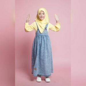 Little Pineapple Set Overall Dress Strip Bangtan Cool Bordir Hijab Anak 4-9Y