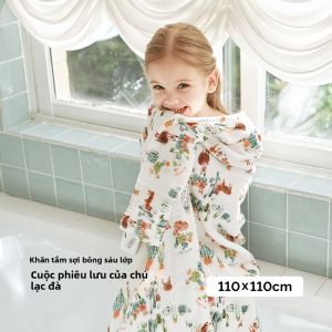 CUTE LIFE | Khăn Tắm Có Mũ Ấm Cho Trẻ Sơ Sinh Vải Gạc Bông 6 Lớp