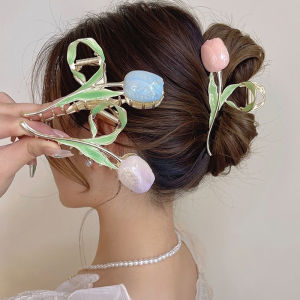 IVY Flower Hair Clips Tulip Flower Large Hair Accessories Claw Clips For Women Girls Female Metal Tulip Temperament High-end Sense Shark Clip Adult Hair Clip