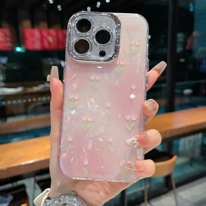 Elegant Tulip Silver Grey Sparkling Powder Lens Bracket Protective Case for Apple Series iPhone 16 New Model Phone Cover