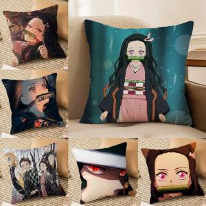 Bandai | Demon Slayer Hashira Training Arc Anime Plush Pillow Cover Soft Short Plush Cushion Cover For Sofa Bedroom Home Decor Gift