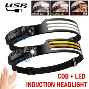 COB LED Headlamp 1 2 3 Wire Selection 5 Light Modes USB Rechargeable Waterproof for Outdoor Emergency Work Mining Caving