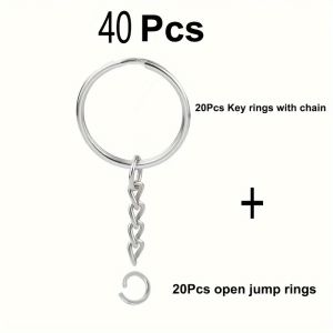 100Pcs open metal keychain silver metal piece with chain and jumping ring with open ring and DIY jewelry pocket.