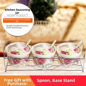 Yisheng | Creative Kitchen Seasoning Pots Set 3 Pieces with Stand