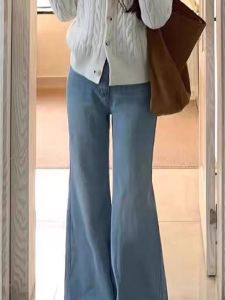 กางเกงยีนส์ทรงหลวมขาตรงสไตล์ย้อนยุคไซส์ใหญ่สำหรับผู้หญิงในฤดูใบไม้ผลิและฤดูใบไม้ร่วง ทรงหลวม ทรงฟองน้ำ กางเกงขายาวทรงหลวม