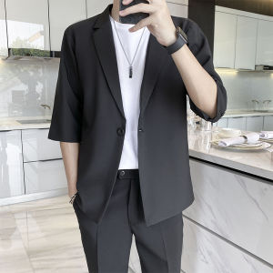 Lightly Mature Three-Quarter Sleeve Casual Suit Mens Suits Summer Thin K-style Loose Half Sleeve Men Two-Piece Suit