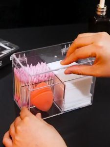QB Cotton pad ear buds Swab Makeup cosmetic organizer box with cover Storage Holder box conner Acrylic Bekas INS