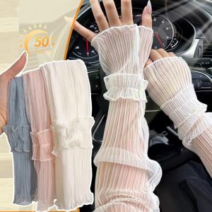 SunVeil【Local Stock】Fashion Lace Ice‑Silk UV Protection Arm Cover Summer Sunscreen Sleeves for Outdoor Beach Travel