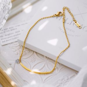 Lắc chân titan nữ dây bi tròn mặt thanh ngang đính đá cá tính không đen gỉ