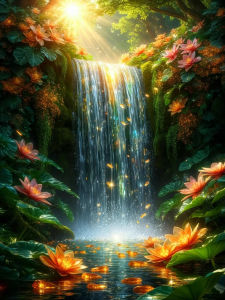 500/1000/1200/2000PCS Jigsaw Puzzle Waterfall Lotus Flower Landscape Art For Adults Great Weekend Relaxation Gift