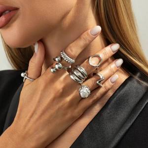 Ingemark | Ingemark 7Pcs/Set Exquisite Irregular Imitation Pearl Open Rings Trend Silver Color Adjustable Metal Finger Ring Daily Jewelry
